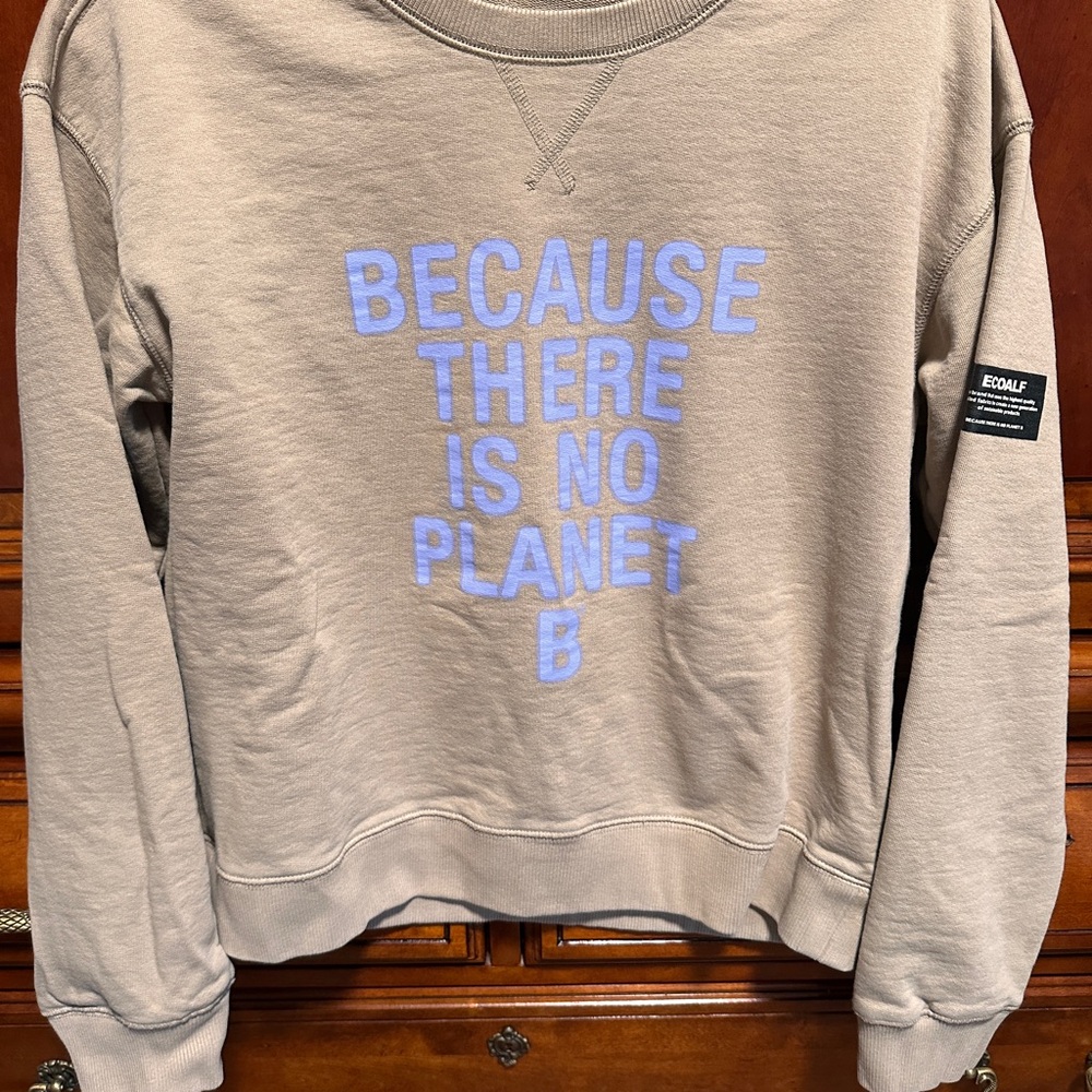 Ecoalf Beige Taupe  Sweatshirt with light purple Text worn once new condition